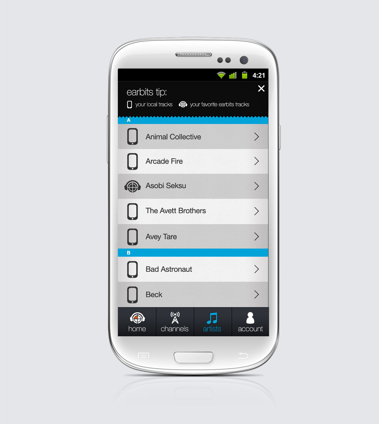 Earbits Artists Screen